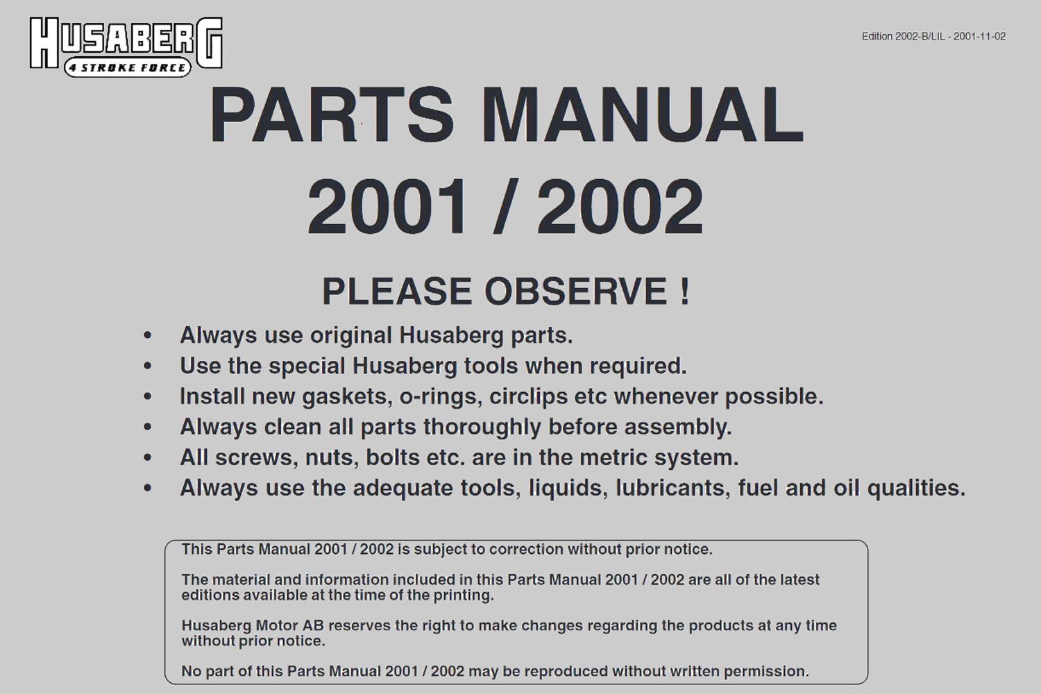 2002 Ersatzteilkatalog alle Modelle Englisch